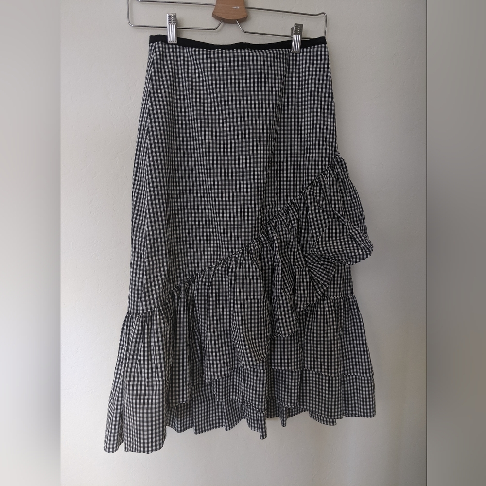 Ann Taylor Plaid ruffle midi skirt